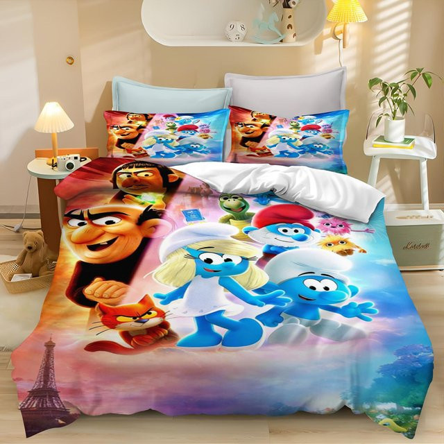 Die Schlümpfe 3-teiliges Bettwäsche-Set aus Polyester, Mehrfarbig, B/H: 200 x 220 cm - Bild 1