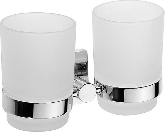 Brillantbad META Doppelglashalter aus Messing in Chrom poliert für Bad und WC, B/T/H: 16,0 x 9,5 x 9,0 cm - Bild 1