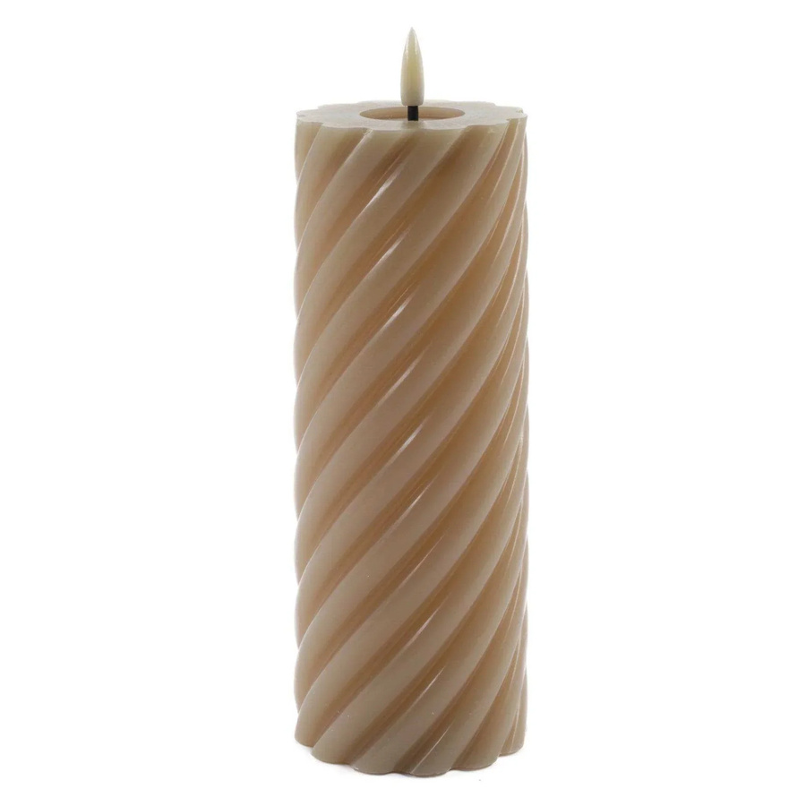 Mansion LED-Kerze Swirl in Sand mit Flackereffekt aus echtem Kerzenwachs, Höhe: 20 cm, Durchmesser: 7,5 cm - Bild 1