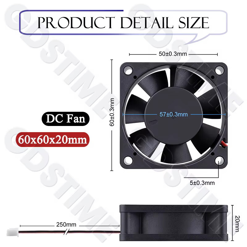 GDSTIME Axiallüfter 6020 Gehäuselüfter für PC, CPU-Kühler und 3D-Drucker, Schwarz, B: 6,0 cm, T: 6,0 cm, H: 2,0 cm - Bild 5