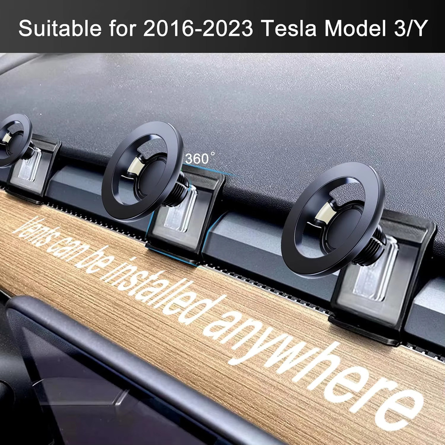 Magnetischer Autotelefonhalter für Tesla Model 3 und Model Y zur Befestigung an der Mittelkonsole oder dem Luftauslass, Schwarz - Bild 3