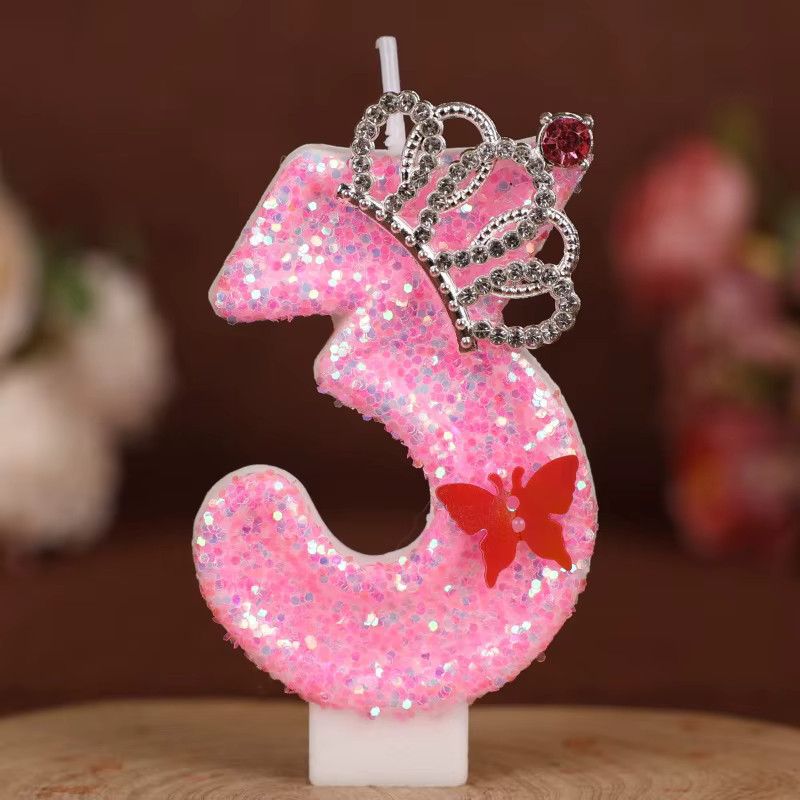 MINISO Digitale Geburtstagskerzen mit rosa Krone für Prinzessinnenkuchen, handgefertigte dekorative Kerzen für das 1. bis 9. Lebensjahr, Farbe: Rosa/Pink - Bild 2