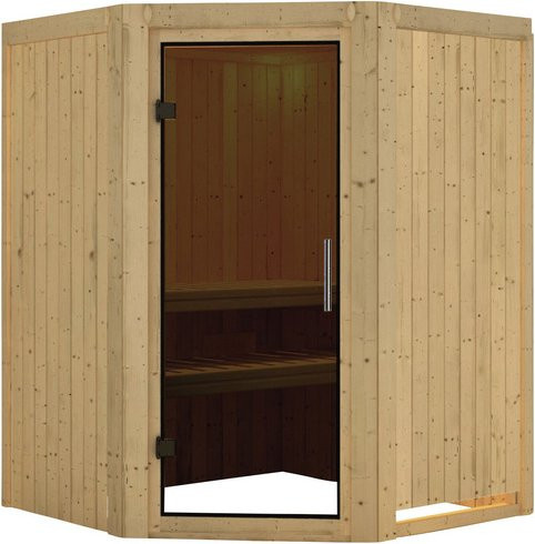 Karibu Sauna Tartu für 3 Personen aus Fichtenholz in Beige ohne Ofen B: 198 cm, T: 151 cm, H: 151 cm - Bild 1