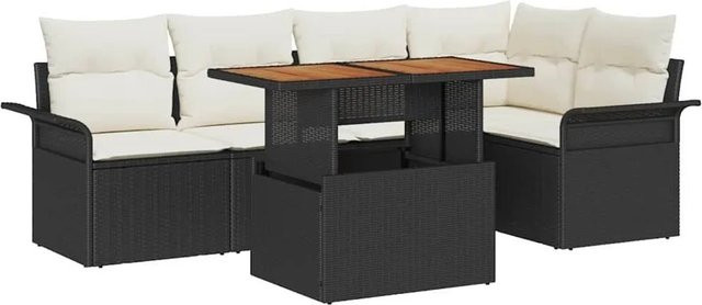 vidaXL Garten-Sofa-Set 6-teilig in L-Form mit Kissen und Couchtisch, Schwarz und Beige - Bild 1