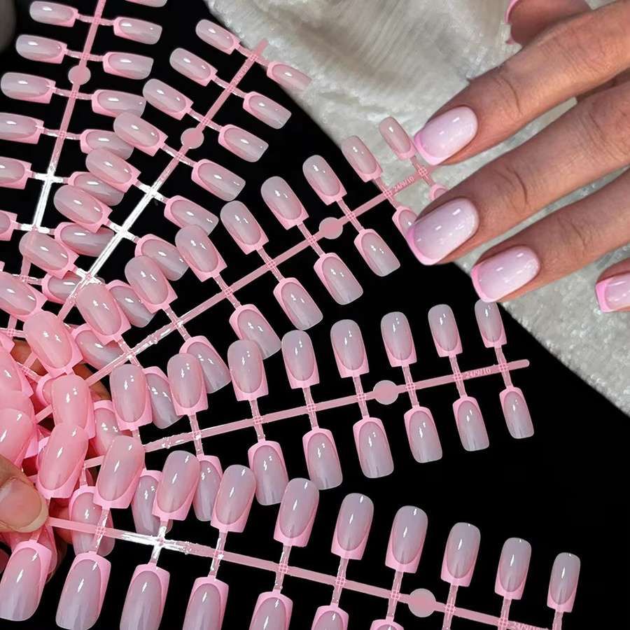 HotPress French-Tip Kunstnägel, 120 Stück, Mittellange Quadratische Aufklebenägel, Bunt, Glänzend - Bild 5