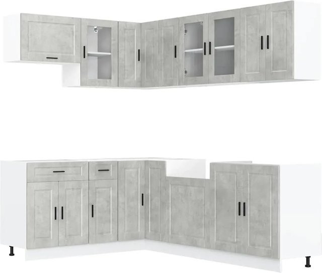 vidaXL Küchenschrank-Set Porto in Betongrau aus Holzwerkstoff und Glas mit 11 Teilen - Bild 1