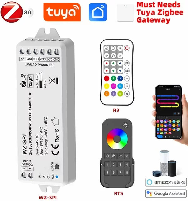 YSRSAI Tuya Zigbee SPI LED Controller für adressierbare RGB/RGBW LEDs (WS2811 2812 2814) mit RF Fernbedienung, App-Steuerung und Sprachsteuerung via Google Assistant und Amazon Alexa, DC5-24V - Bild 1
