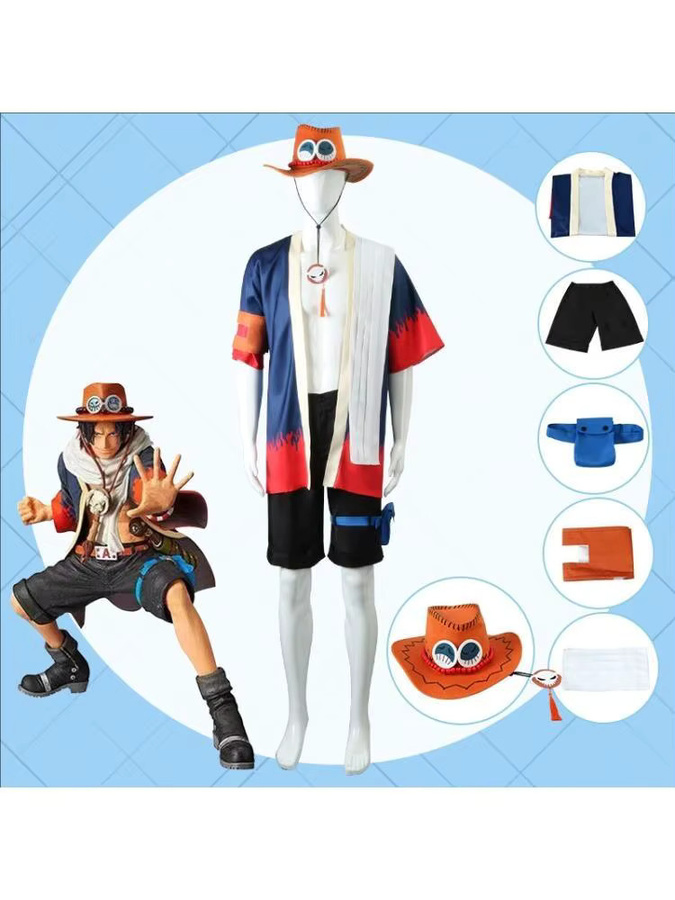 HHYRCOS Piraten-Cosplay-Kostüm, Kimono-Anzug mit Hut, bunt - Bild 5