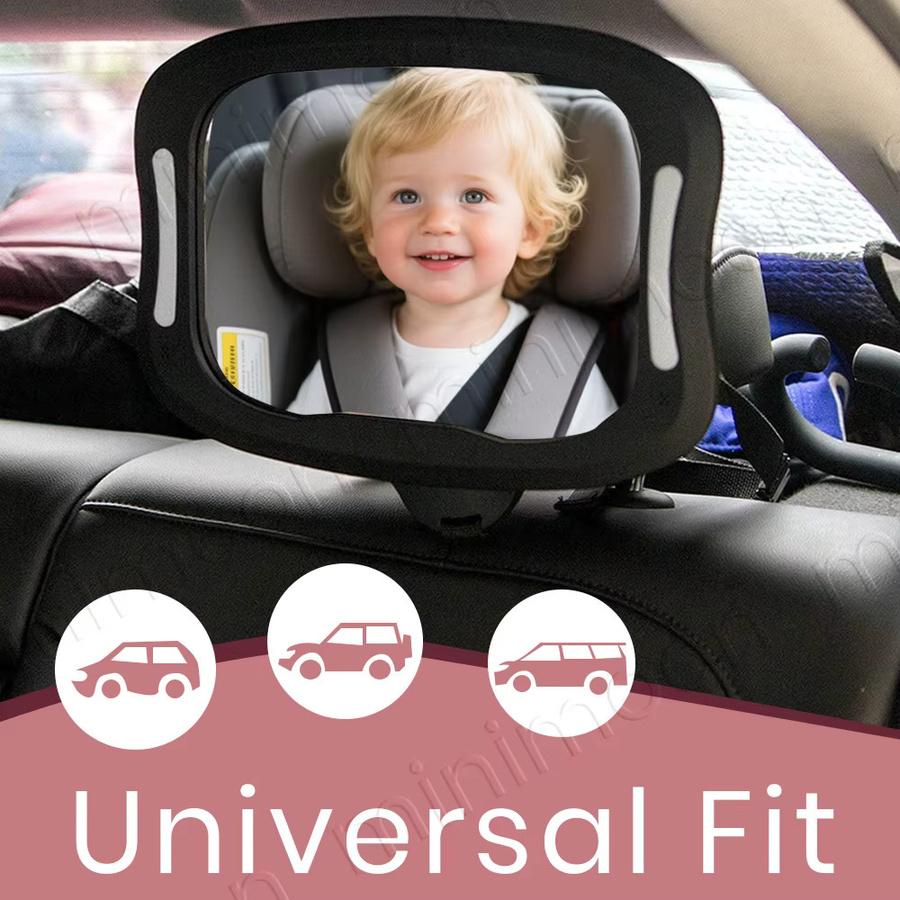 momo&dudu LED-Babyautospiegel in Schwarz mit Fernbedienung und 360 Grad Rotation sowie Nachtsichtfunktion - Bild 5