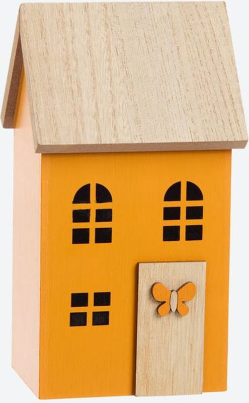 NKD Deko-Haus aus Holz in Orange, modern, B/T/H: 20 x 11 x 10,5 cm - Bild 1
