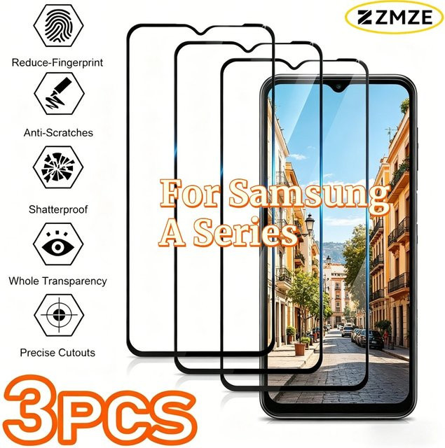 3er-Set Schutzglas für Samsung Galaxy A05 A15 A25 A35 A55 A04 A71 A90 A34 A03 A13 A23 A53 Displayschutzfolie transparent - Bild 1