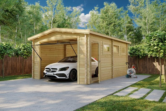 Holzgarage Deluxe A als Bausatz mit Schwingtor, Maße: B: 5 m, T: 4 m - Bild 1