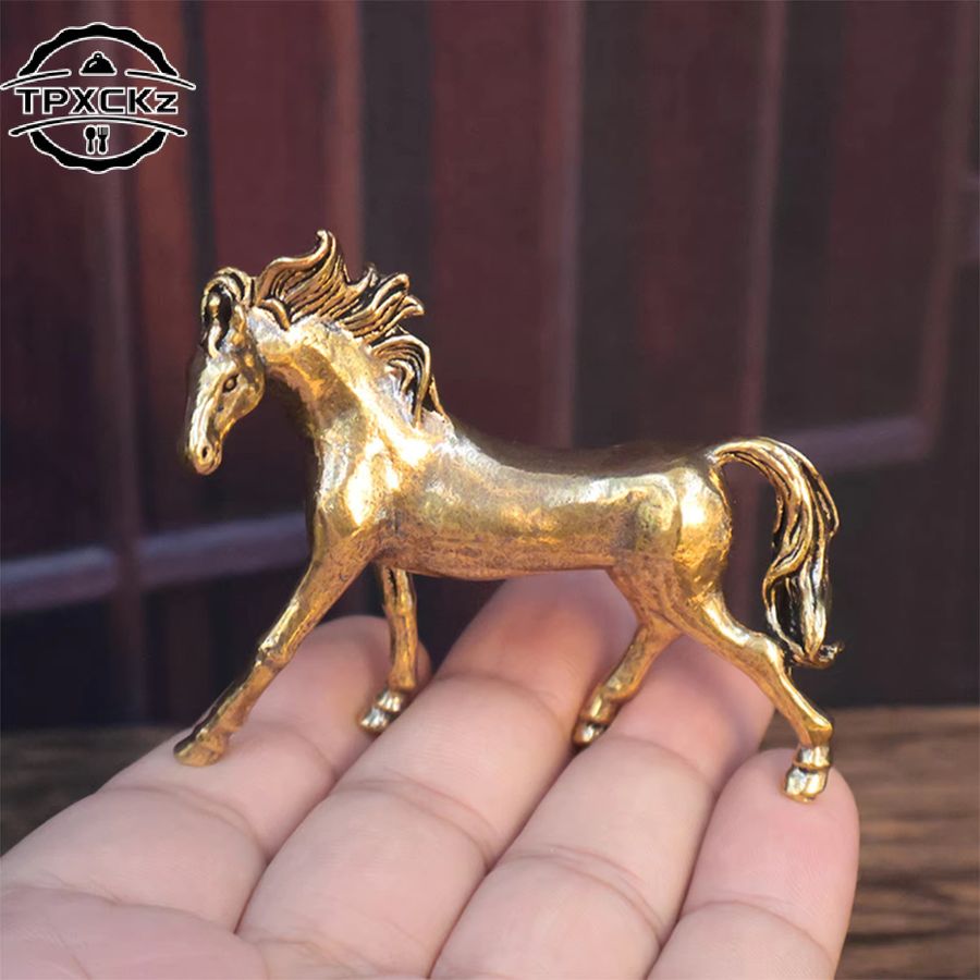 TPXCKz Glücksbringer Pferd Statue aus Messing in Gold für Feng Shui Dekoration und Schreibtisch-Ornament - Bild 5