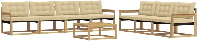 vidaXL Outdoor-Sofagarnitur 8-teilig aus Massivholz Akazienholz mit Textilene-Bezug und Polstern in Weiß und Beige - Bild 1