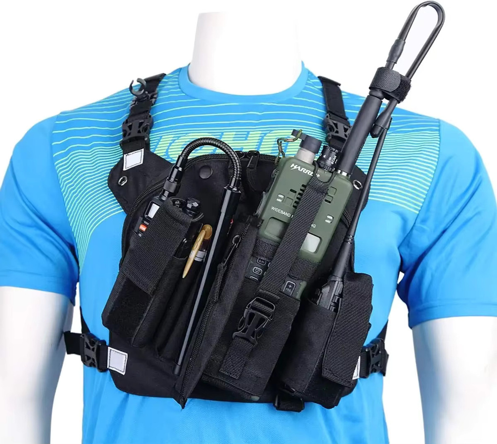 Baofeng Doppel-Funkgerät Schulterholster Brustgurt-Weste Rig in Schwarz - Bild 5