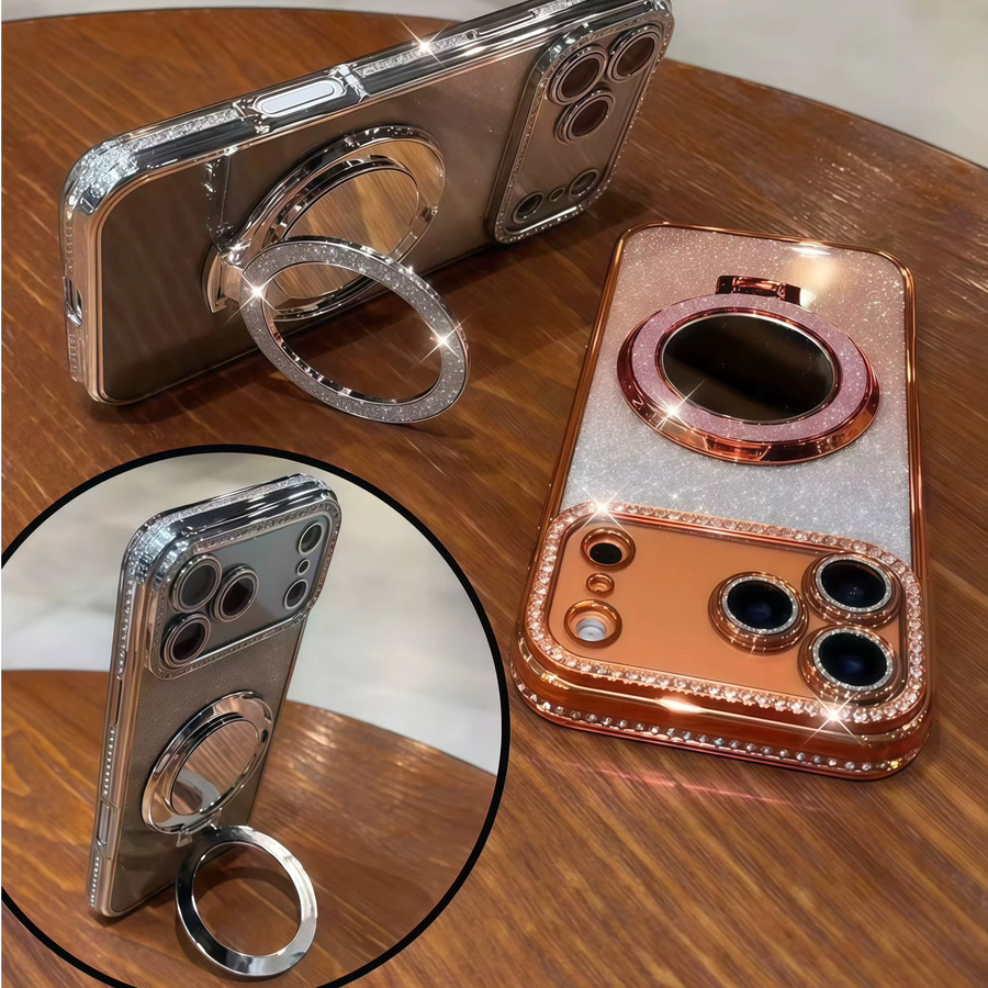 EOENKK Glitzer Handyhülle mit Diamant-Spiegel-Effekt für iPhone 11 bis iPhone 17 Pro Max Plus, Farbe: Silber - Bild 2