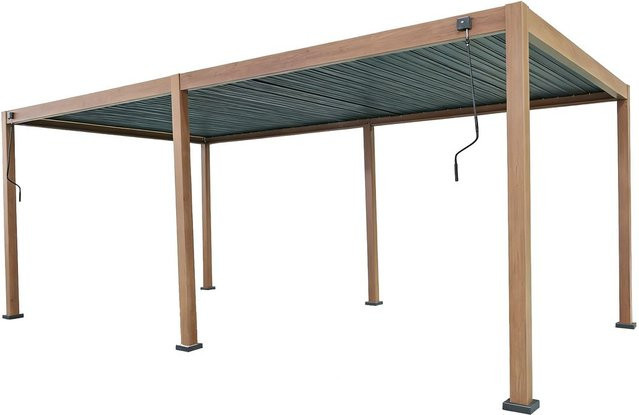 Never Indoor Aluminium-Pergola mit beweglichen Lamellen in Dunkelbraun, B/T/H: 600 x 300 x 230 cm - Bild 1