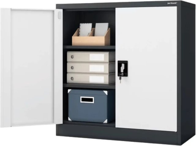JAN NOWAK Aktenschrank BEATA mit Flügeltüren und Schloss, Anthrazit-Weiß, H: 93 cm, B: 90 cm, T: 40 cm - Bild 1