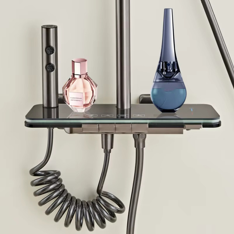 Badezimmer-Duschset mit Digitalanzeige und Stimmungslicht in Matt Schwarz mit Klaviertasten-Steuerung und Badewannenmischer - Bild 2