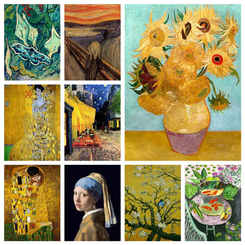 NUOYING Diamant-Malerei-Set mit Motiven von Salvador Dali, Van Gogh und Gustav Klimt, Mosaik-Kreuzstich-Stickerei für deine Heimdekoration, mehrfarbig, rund, Durchmesser: 25 cm - Bild 2