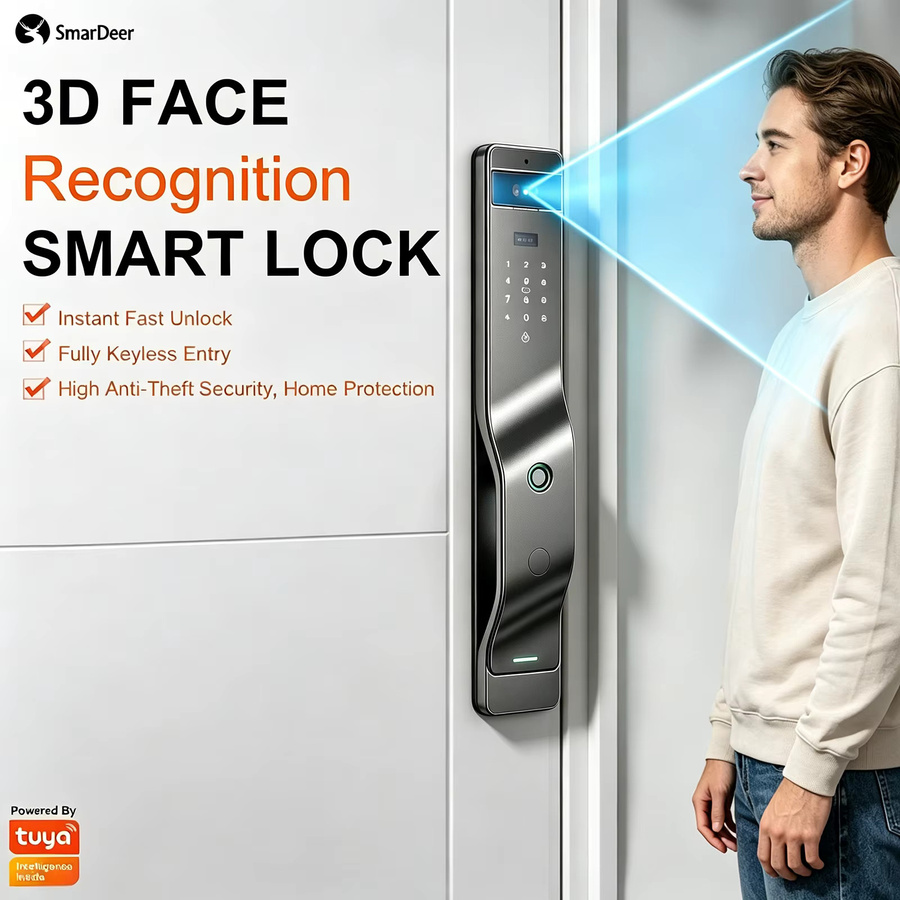 SmarDeer 3D Face Palm Vein Smart Lock in Schwarz mit biometrischem Fingerabdruck, App-Steuerung, Fernbedienung und temporärem Passwort für schlüssellosen Zugang und Heimsicherheit - Bild 4