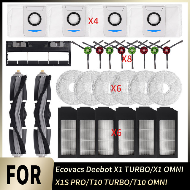 Ecovacs Deebot Ersatzteil-Set mit Wischtüchern, Filtern, Staubbeuteln sowie Haupt- und Seitenbürsten für X1 TURBO, X1 OMNI, X1S PRO, T10 TURBO und T10 OMNI - Bild 1