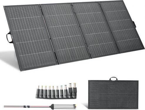 VEVOR 400W Faltbares Solarpanel mit Rahmen, 16BB N-Type Monokristallines Solarpanel mit 24% Effizienz, IP67 Wasserdicht, Schwarz, MC4 Ausgang und 10-in-1 DC Adapter für Powerstations, Camping und Wandern - Bild 1