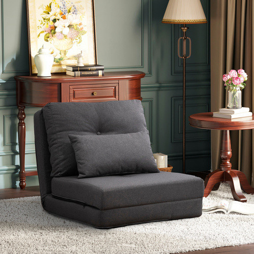 HOMCOM 2-in-1 Bodensessel mit verstellbarer Rückenlehne aus Leinen in Grau, B/T/H: 80 x 60 x 56 cm - Bild 2