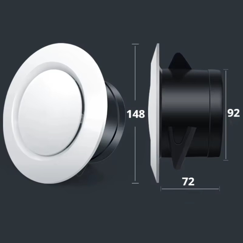 Runde Ablufthaube aus weißem ABS-Kunststoff als Entlüftungs-Gitter und Diffusor für die Kanalisierung, erhältlich in den Durchmessern 75 mm, 100 mm, 125 mm oder 150 mm - Bild 3