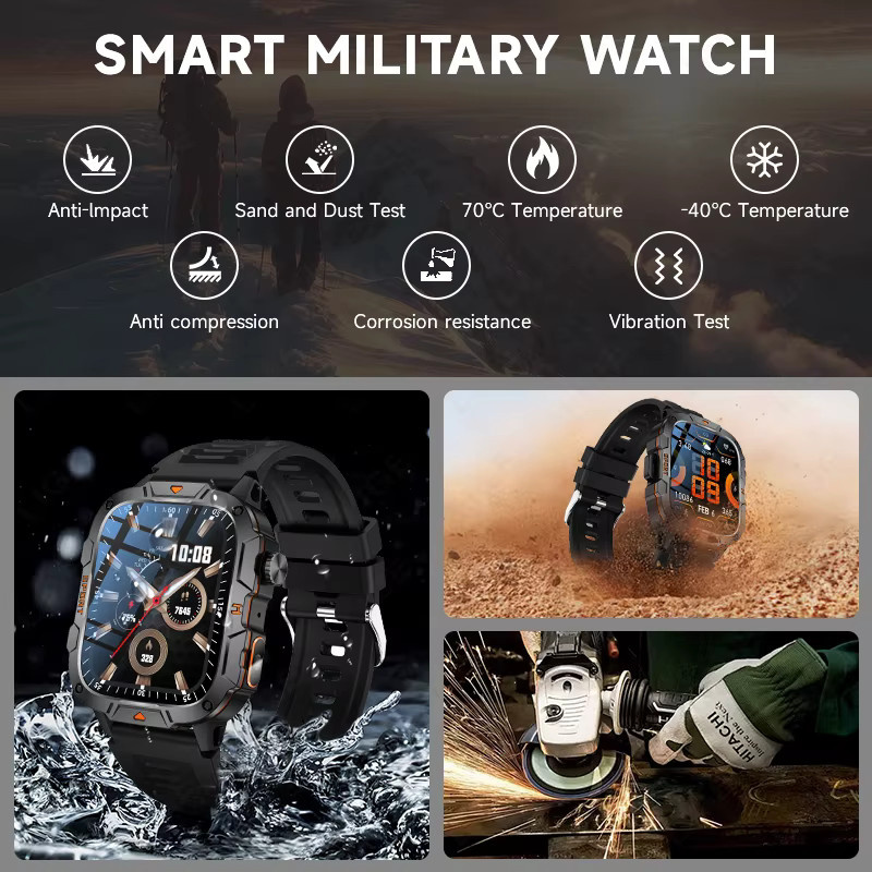 LIGE Smartwatch, Schwarz, Silikon, Herren, 1,96 Zoll - Bild 2