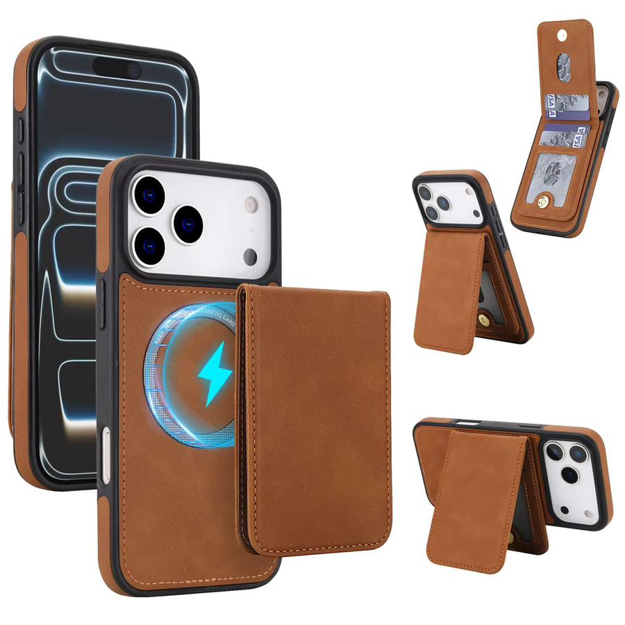 2in1 Magnetische abnehmbare Flip Leder Handyhülle mit Kartenhalter und Kickstand für Apple iPhone 16 15 14 13 12 Pro Max in Braun - Bild 2