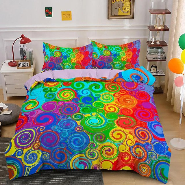 Bettwäscheset Abstraktes Regenbogen-Design von Wucifang Bags in Mehrfarbig, weiches Microfaser-Material, bestehend aus 1 Bettbezug und 2 Kissenbezügen, Breite: 140 cm, Länge: 210 cm - Bild 1