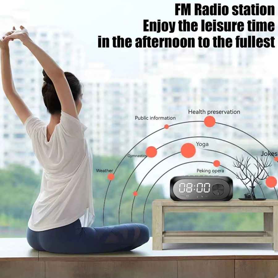 Tragbarer Bluetooth-Lautsprecher von AyeBeau mit Wecker, FM-Radio, Subwoofer und Lampen-Funktion in Schwarz - Bild 5