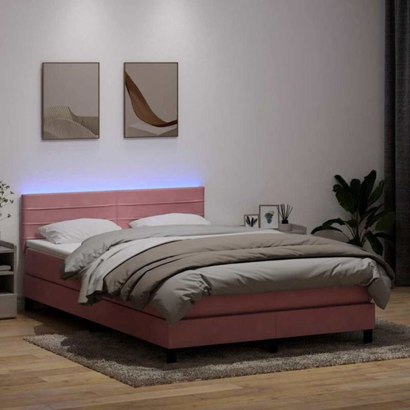 vidaxl Boxspringbett mit Matratze in Rosa und Weiß aus Samt, B/T/H: 160 x 220 x 78 cm - Bild 1
