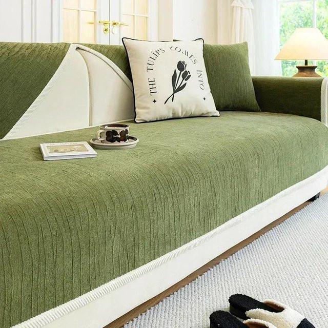 Nordische Chenille-Sofamatte in Grün, rutschfeste Kissenauflage für das Sofa, quadratisch, B/T/H: 45 x 45 x 0 cm - Bild 1