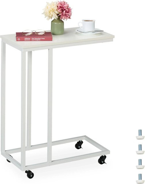 Relaxdays Beistelltisch modern in Weiß aus Stahl und MDF mit Rollen, B/T/H: 79 x 60 x 30 cm - Bild 1