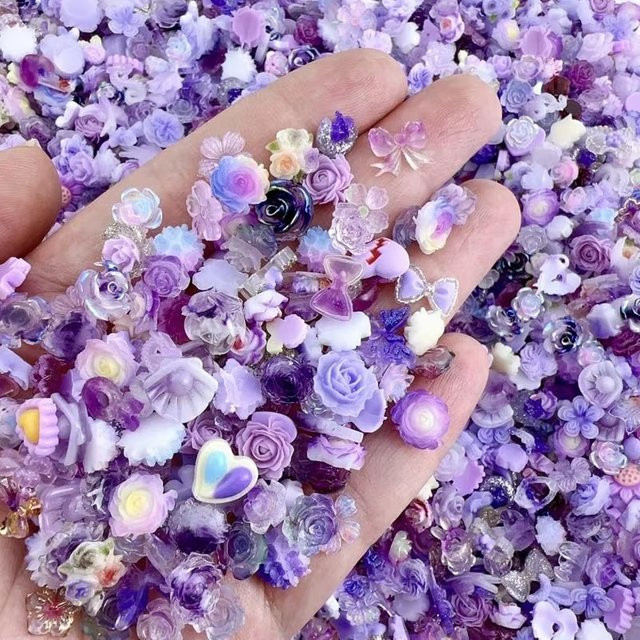 Rhstoe Nagel Charms, 50 Stück, Harz Blume und Bär, Transparent, Glänzend - Bild 1