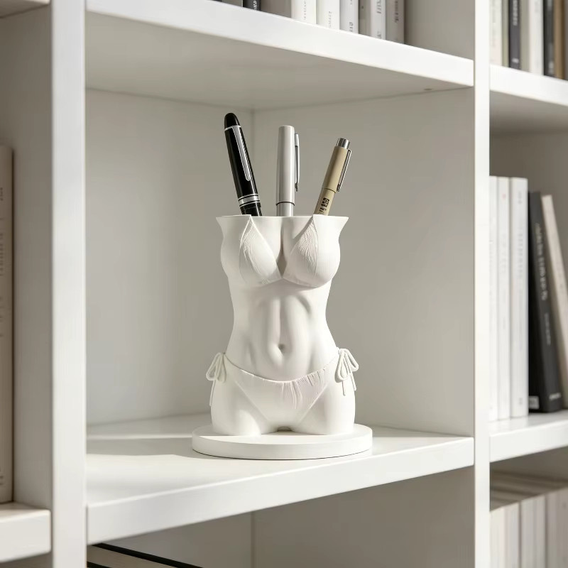 DIY 3D Relief Badeanzug-Figur Stifthalter in Weiß als minimalistischer Schreibtisch-Organizer aus Kunststoff - Bild 2