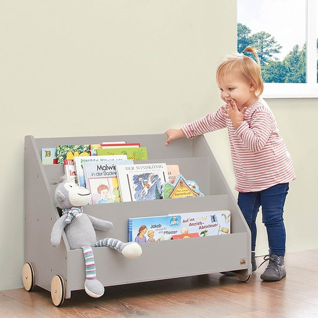 Pinolino Bücherregal Lasse für das Kinderzimmer mit Rollen, Grau, B/T/H: 55 x 43 x 65 cm - Bild 1