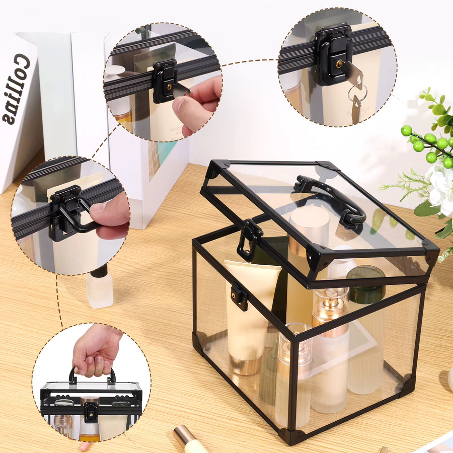 Willstar Organizer-Box aus Acryl mit Schloss und Griff, transparent/schwarz, B: 19,0 cm, T: 20,0 cm - Bild 4