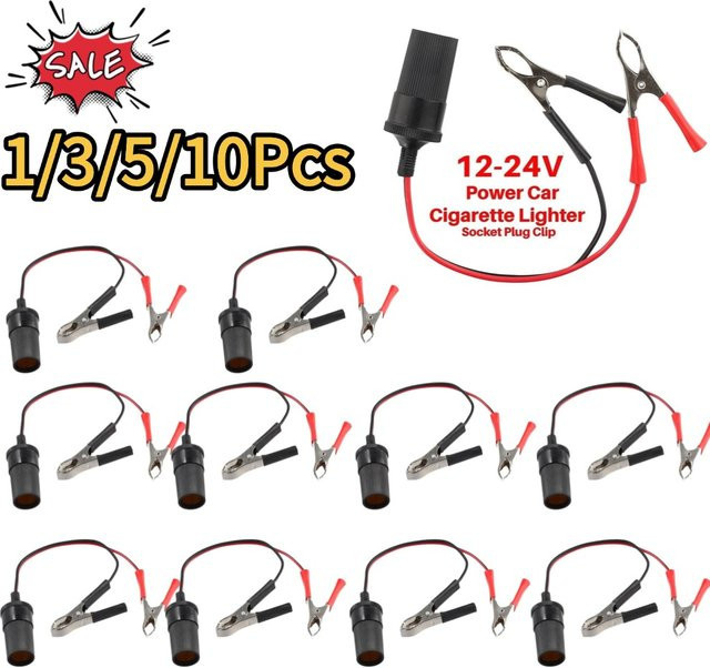 Auto Zigarettenanzünder Adapter mit Krokodilklemmen und Verlängerungskabel in Schwarz für 12V und 24V - Bild 1