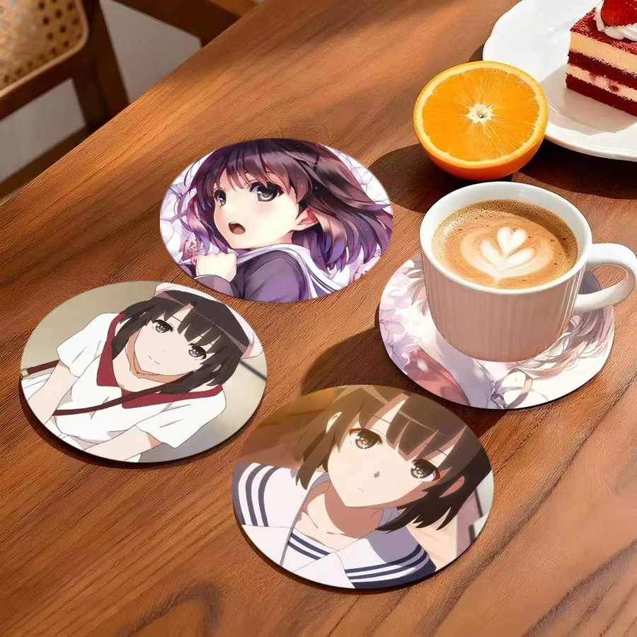 Runder Holzuntersetzer mit Megumi Kato Cartoon-Anime-Motiv von Bilibili, Durchmesser: 10 cm, Mehrfarbig - Bild 2