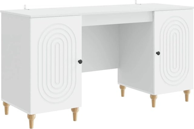 vidaXL Schreibtisch mit Regal in Weiß aus Holzwerkstoff, B/T/H: 142,5 x 50 x 75 cm - Bild 1