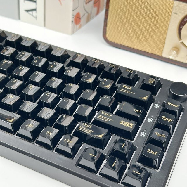 MAIMOOO Keramikstruktur-Tastenkappen im Kirschprofil aus PC in Schwarz-Gold für mechanische Tastaturen mit MX-Schaltern - Bild 1