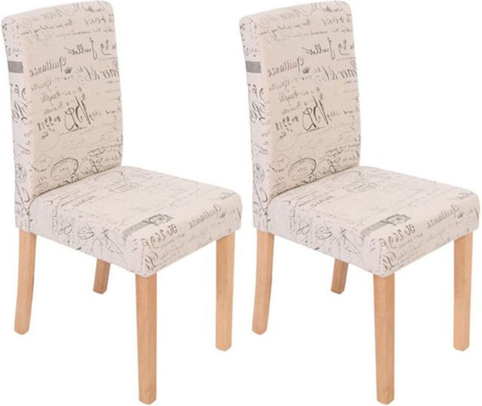 2er-Set Esszimmerstühle Littau von MCW in Beige im Landhausstil mit Textilbezug und Schriftzug - Bild 1