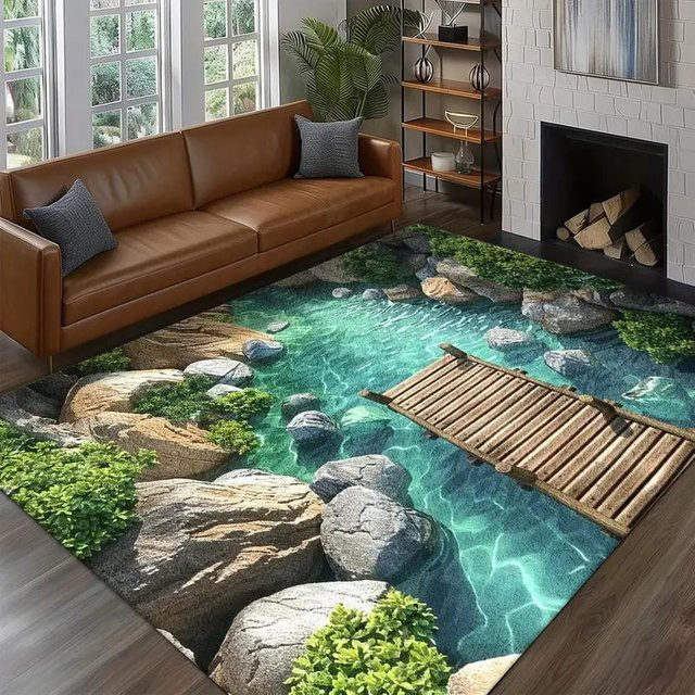 Lodestar 3D Fischteich Teppich mit modernem Design, B/B: 80 x 120 cm, Mehrfarbig - Bild 1