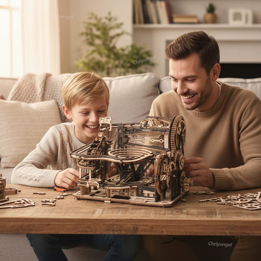 Yunhuisheng 3D-Holzpuzzle Gravity Ball Schiene, pädagogisches STEM-Spielzeug aus Holz in Naturfarben für Kinder und Erwachsene - Bild 3