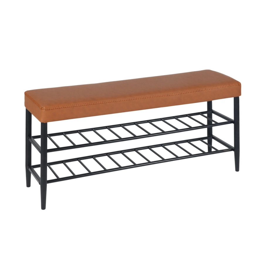 Relaxdays Schuhbank aus Eisen in Braun mit 2 Ablagen im Mid-Century-Modern Stil, B/T/H: 100 x 50 x 30 cm - Bild 2