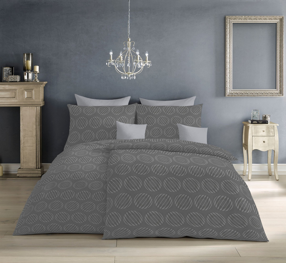 Fleuresse Jacquard Bettwäsche mit Punkt-Kreis-Muster in Steingrau, Set bestehend aus Bettbezug und Kissenbezug, B/T/H: 155 x 220 cm und 80 x 80 cm - Bild 1