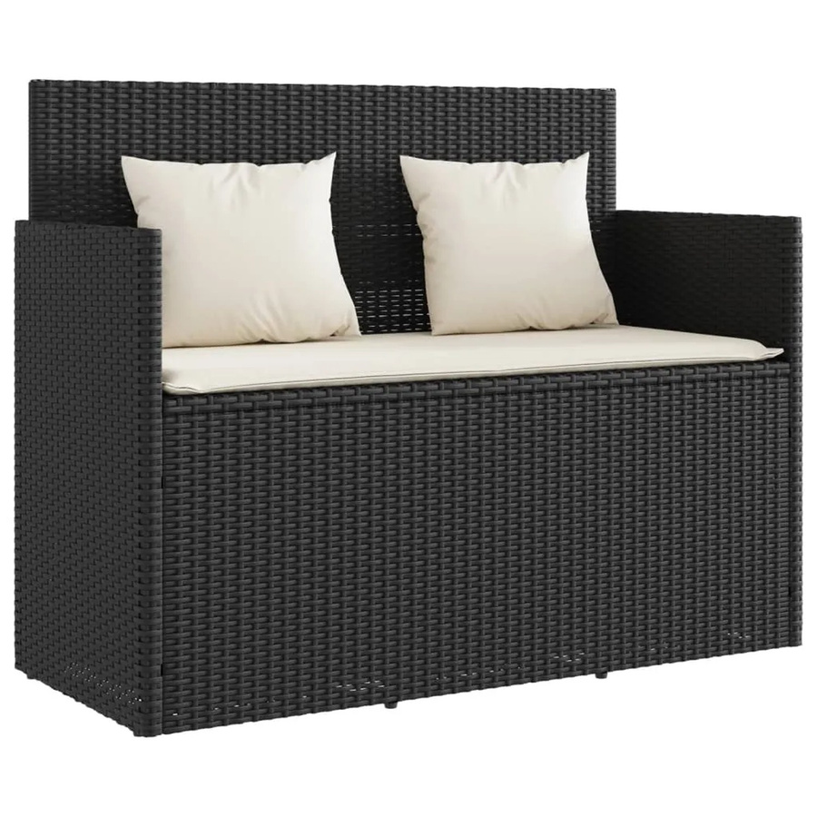 Furnicato Gartenbank aus schwarzem Poly-Rattan mit Armlehnen und Kissen, B/T/H: 120 x 50 x 90,5 cm - Bild 2